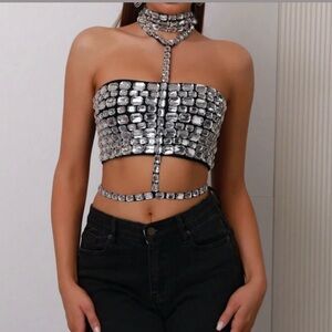 Silver Sequin Strapless Top
